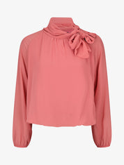 Blouse ample unie col lavallière - Rose - 1
