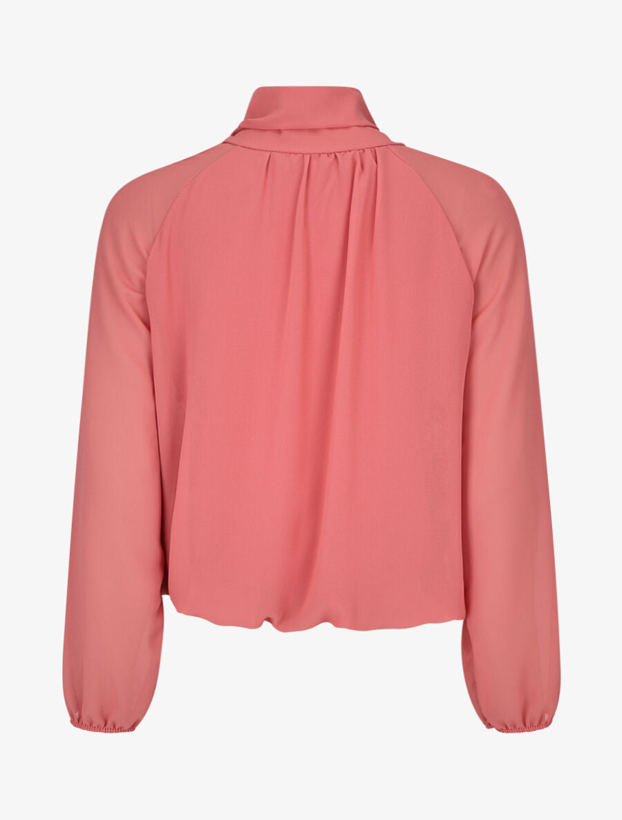 Blouse ample unie col lavallière - Rose - 2