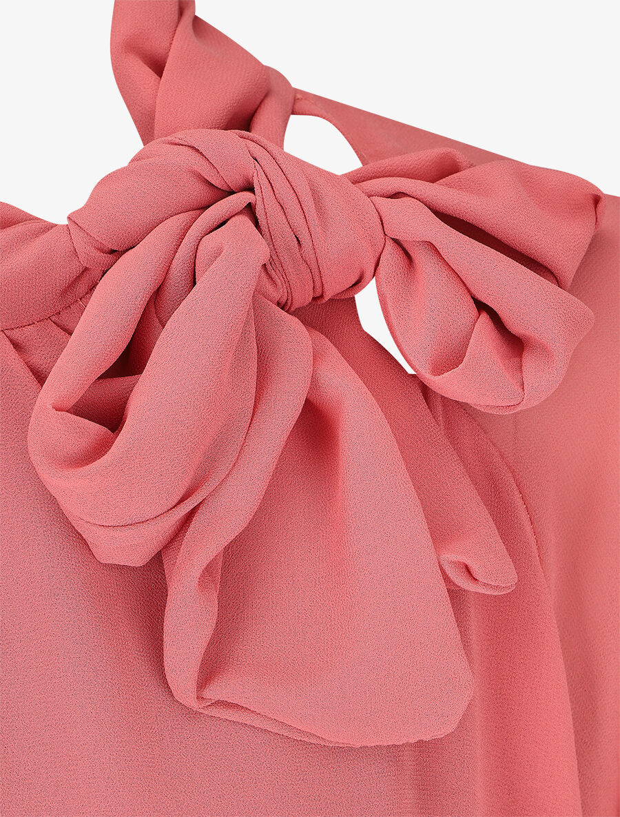 Blouse ample unie col lavallière - Rose - 3