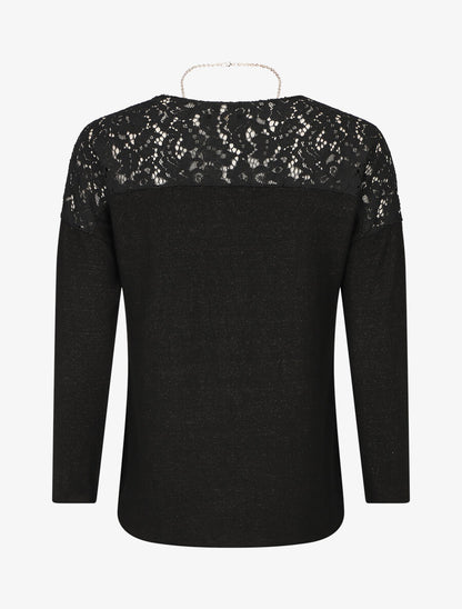 Pull droit à épaules en dentelle - Noir - 2