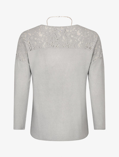 Pull droit à épaules en dentelle - Gris - 2