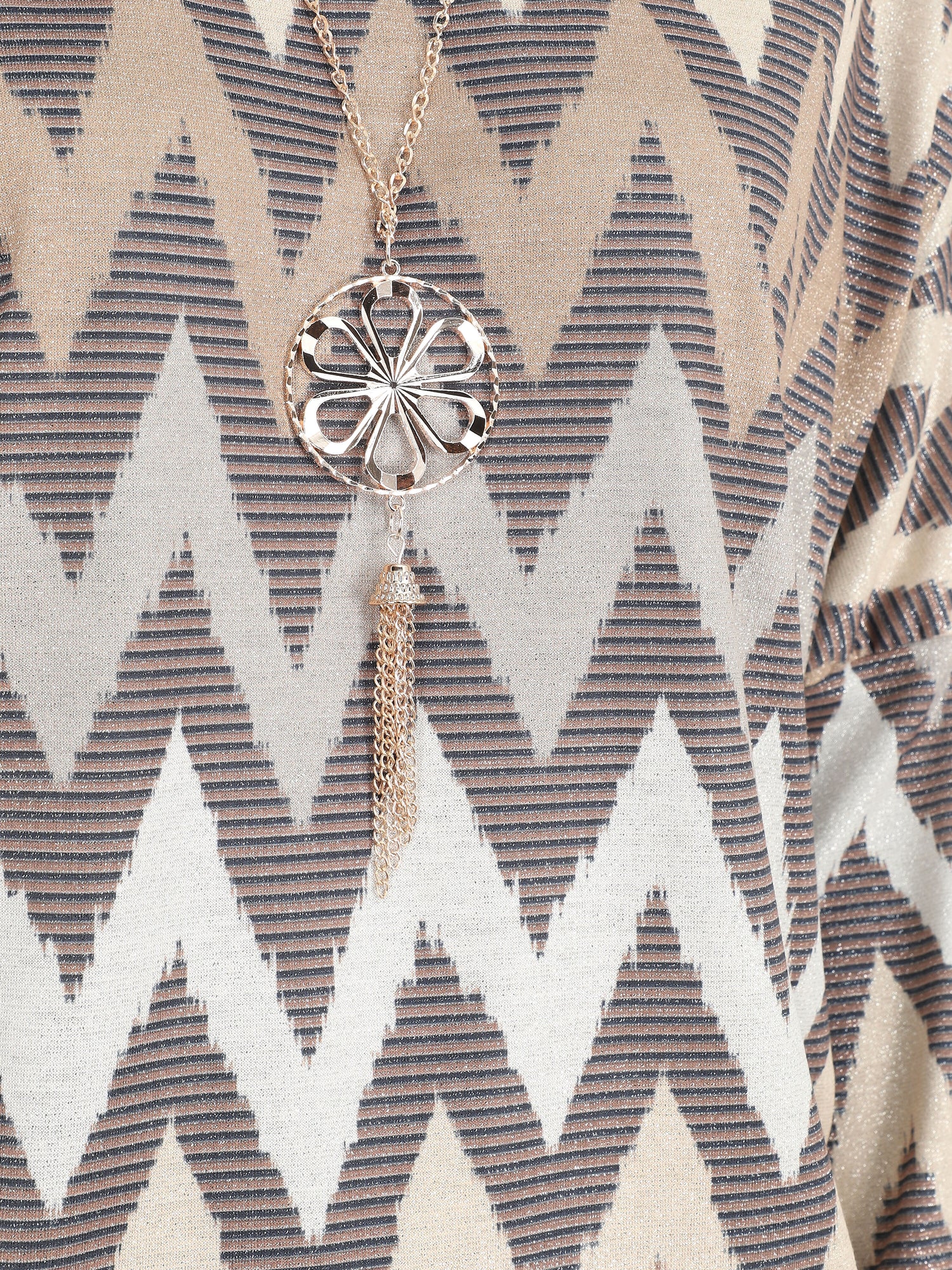 Top manches chauves-souris imprimé zig-zag irisé - Beige - 3