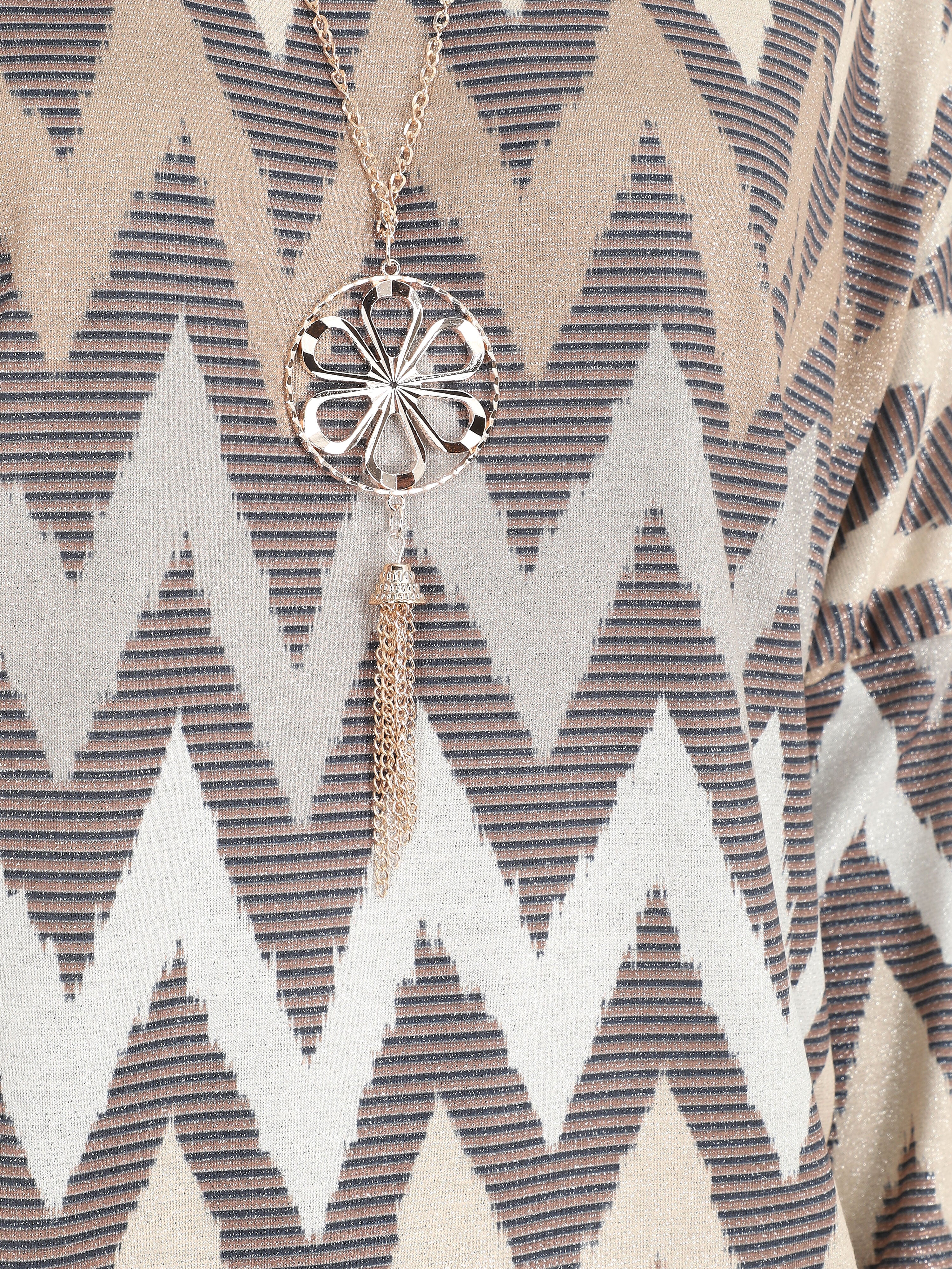 Top manches chauves-souris imprimé zig-zag irisé - Beige - 3