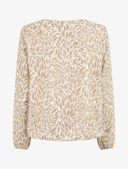 Blouse ample en voile imprimé feuilles irisées - Beige - 2