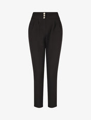 Pantalon uni à taille élastiquée - Noir - 1