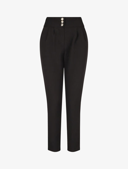 Pantalon uni à taille élastiquée - Noir - 1