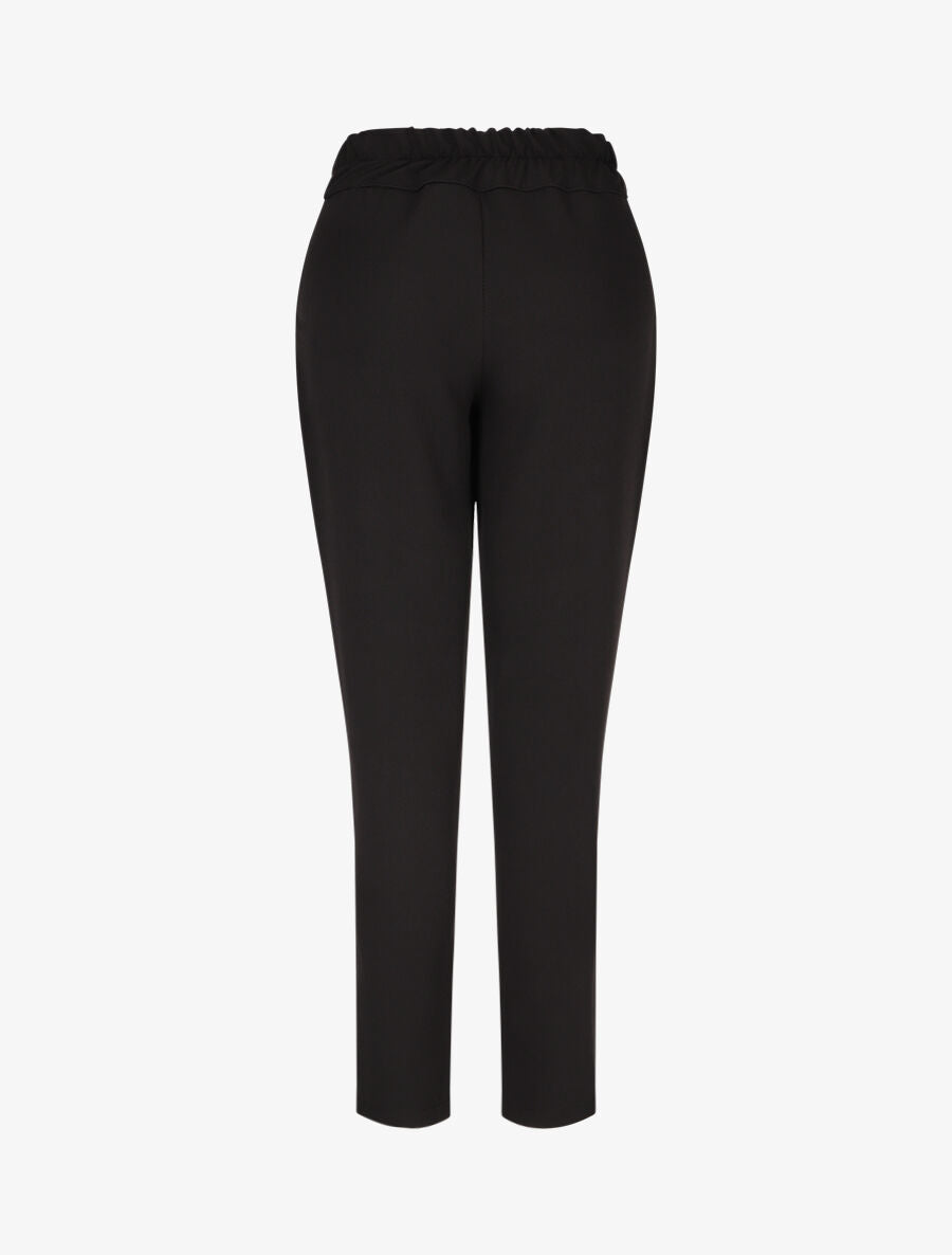 Pantalon uni à taille élastiquée - Noir - 2