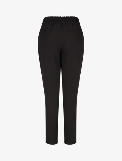 Pantalon uni à taille élastiquée - Noir - 2