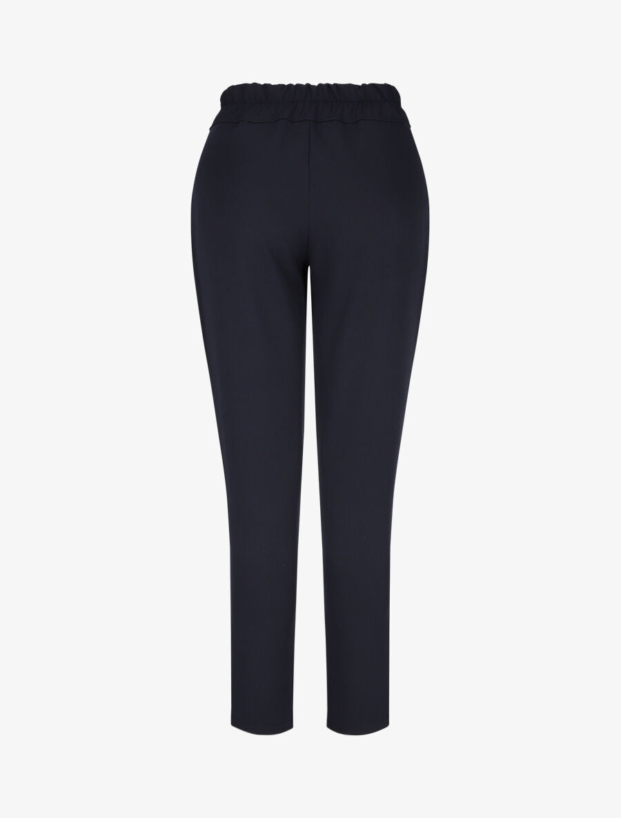 Pantalon uni à taille élastiquée - Marine - 2