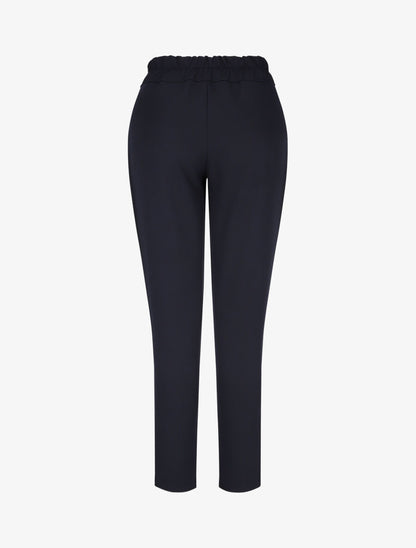 Pantalon uni à taille élastiquée - Marine - 2