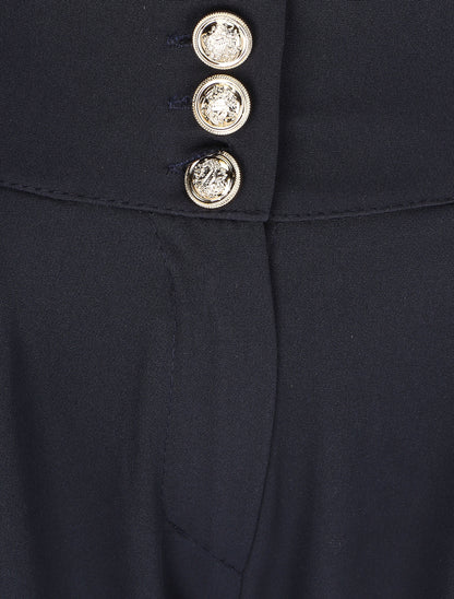 Pantalon uni à taille élastiquée - Marine - 3