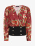 Blouse cache-coeur imprimée à boutons décoratifs - Bordeaux - 4