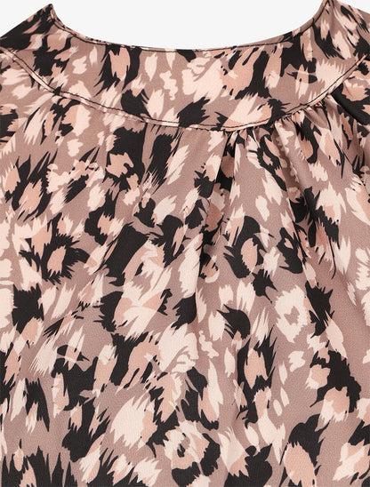 Robe bicolore à imprimé feuillage - Camel - 3