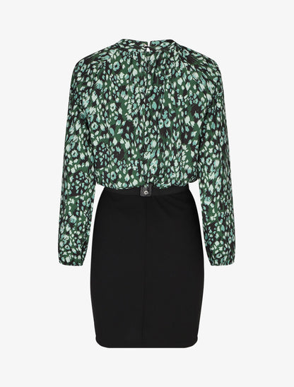 Robe bicolore à imprimé feuillage - Vert sapin - 2