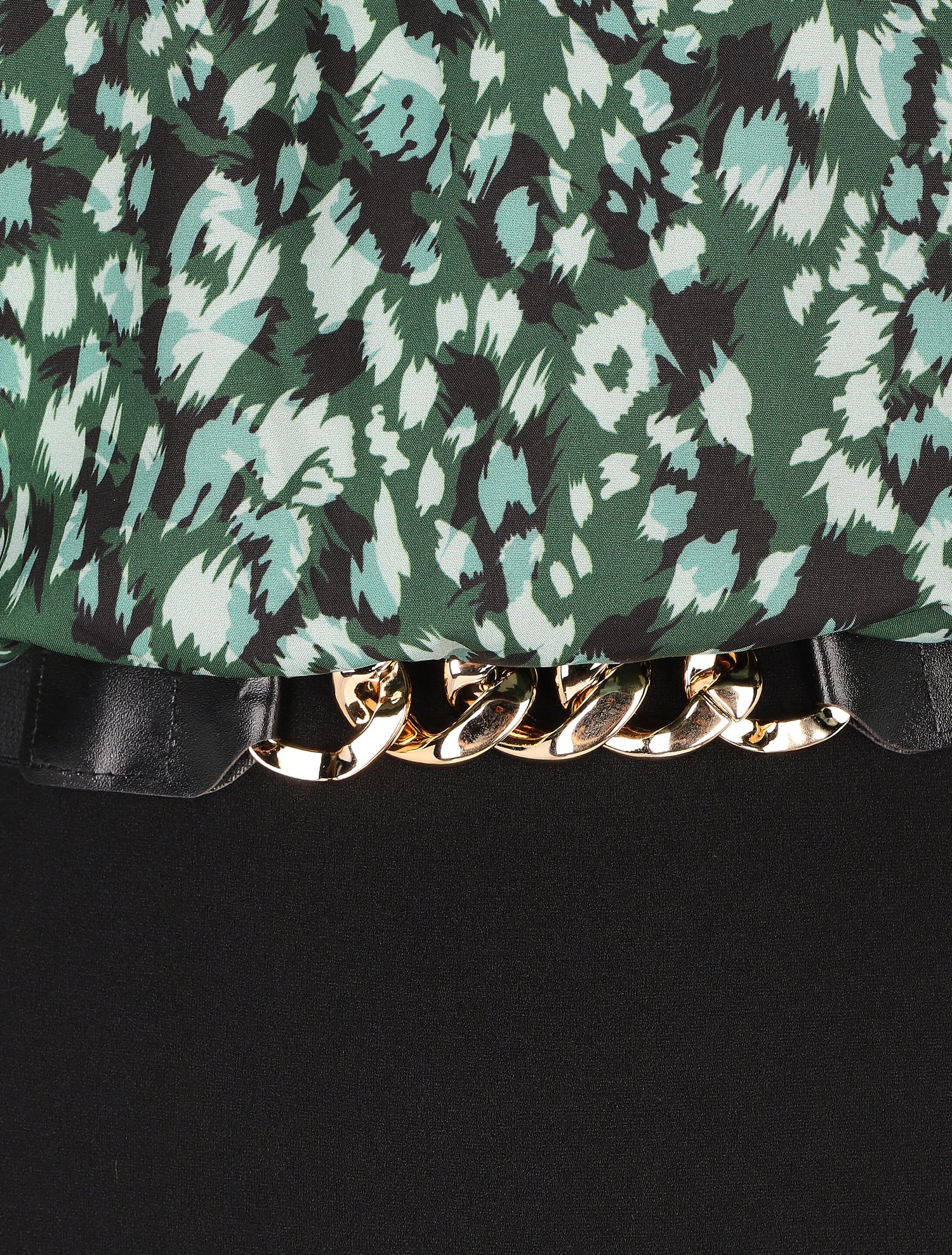Robe bicolore à imprimé feuillage - Vert sapin - 3