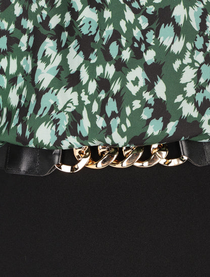 Robe bicolore à imprimé feuillage - Vert sapin - 3