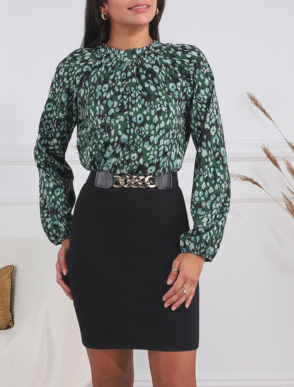 Robe bicolore à imprimé feuillage - Vert sapin - 4