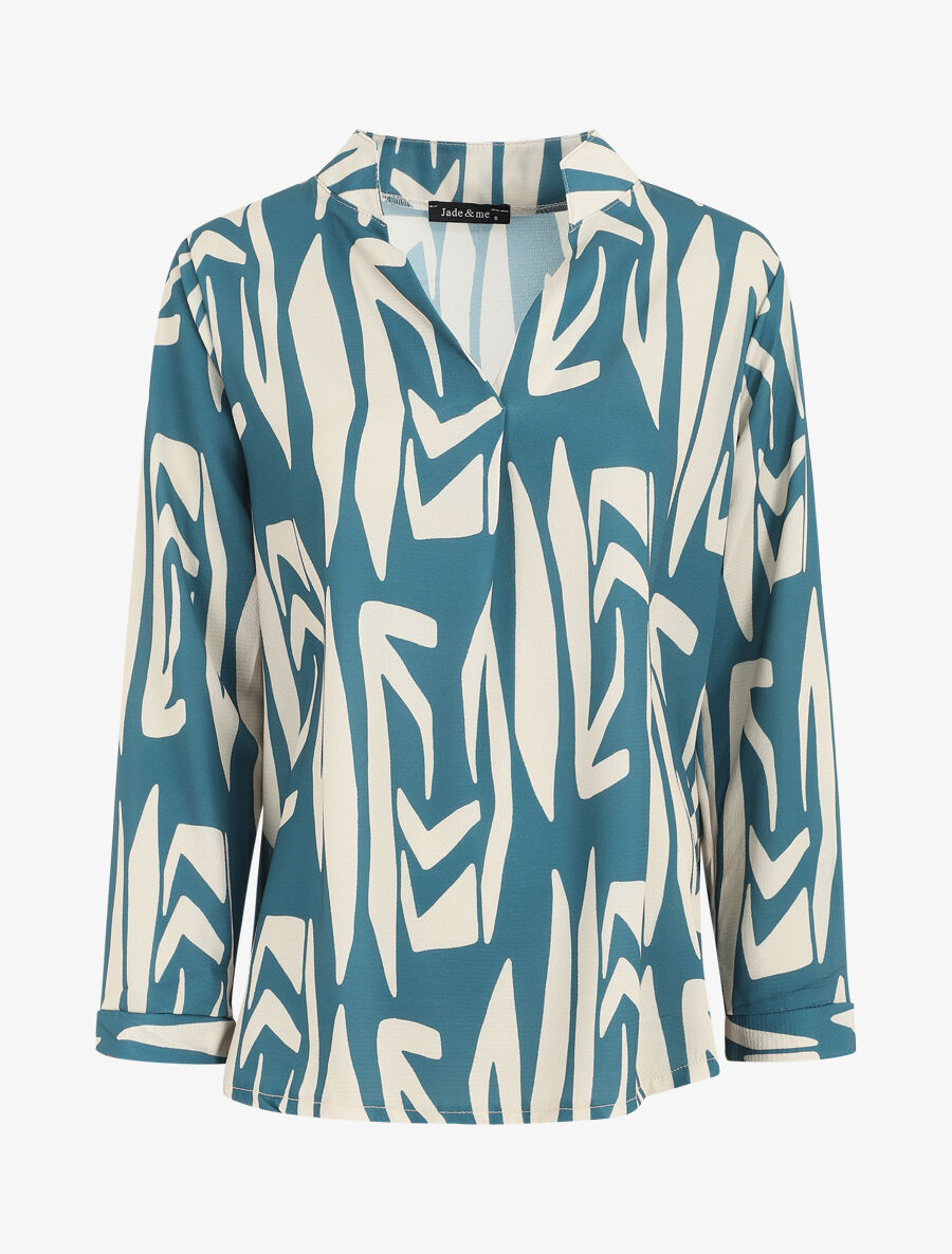 Blouse fluide à imprimé graphique - Bleu canard - 1