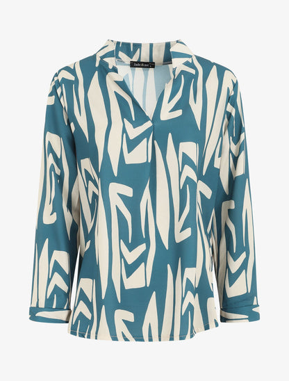 Blouse fluide à imprimé graphique - Bleu canard - 1
