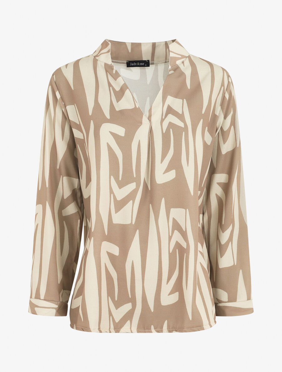 Blouse fluide à imprimé graphique - Beige - 1