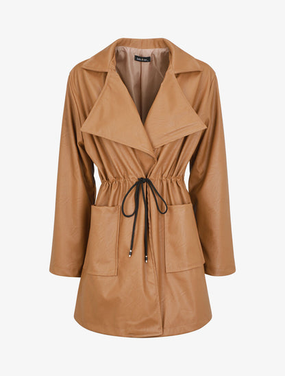 Veste mi-longue en simili - Camel - 4