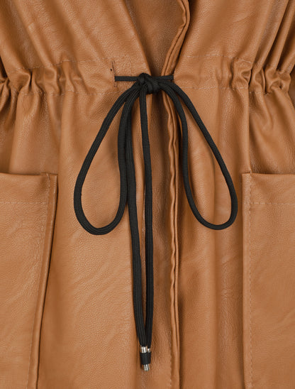 Veste mi-longue en simili - Camel - 3