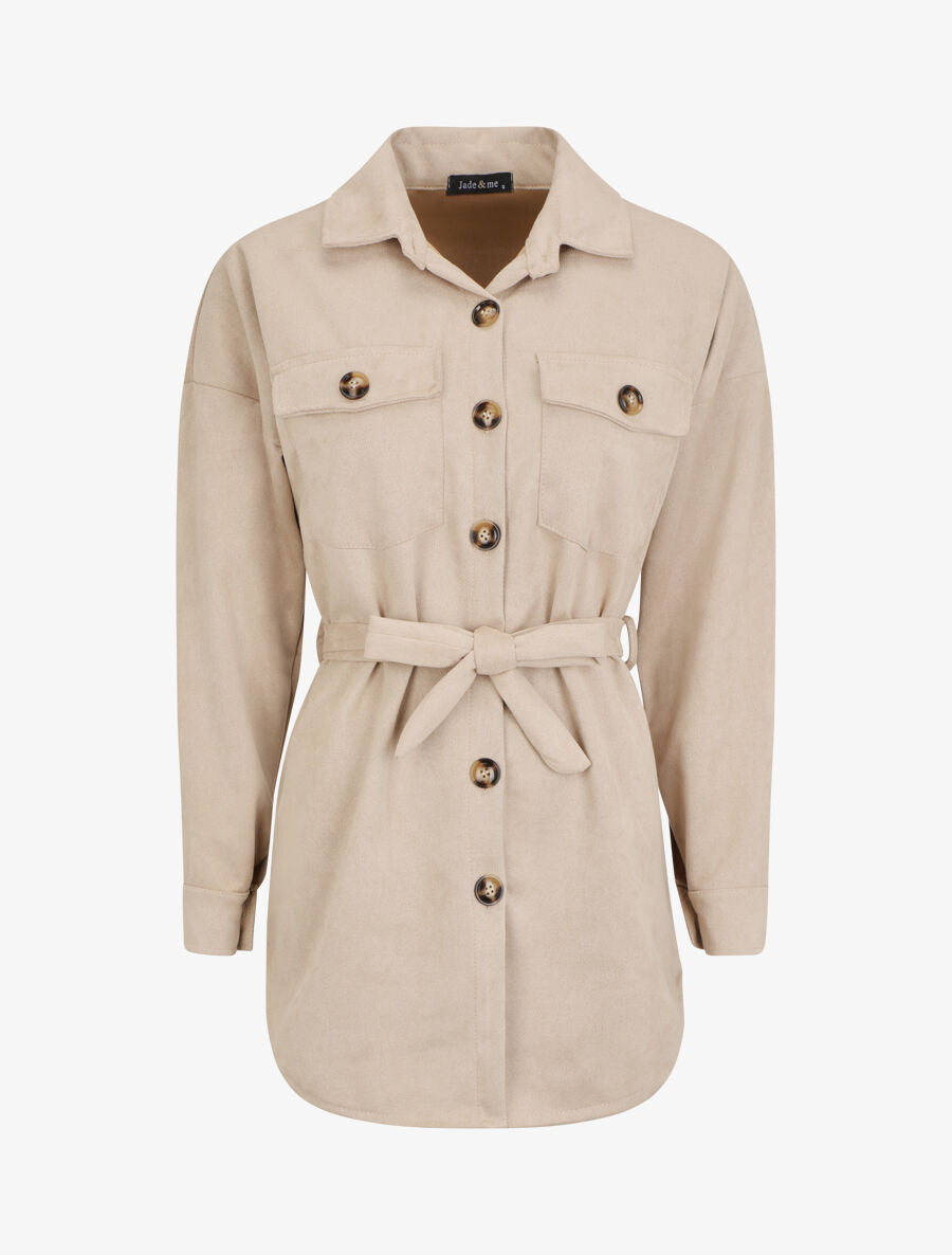 Surchemise uni en suédine - Beige - 4