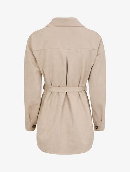 Surchemise uni en suédine - Beige - 2