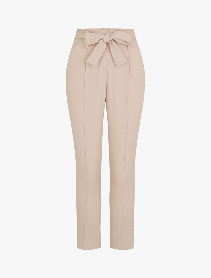 Pantalon fluide uni à taille élastiquée - Beige - 1