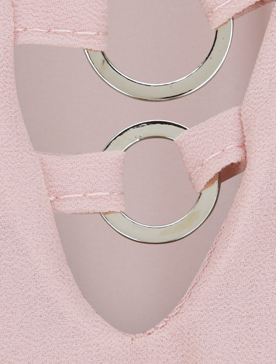 Robe en voile à col rond à détail anneaux - Rose poudré - 3