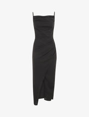 Robe longue droite effet drapé - Noir - 1
