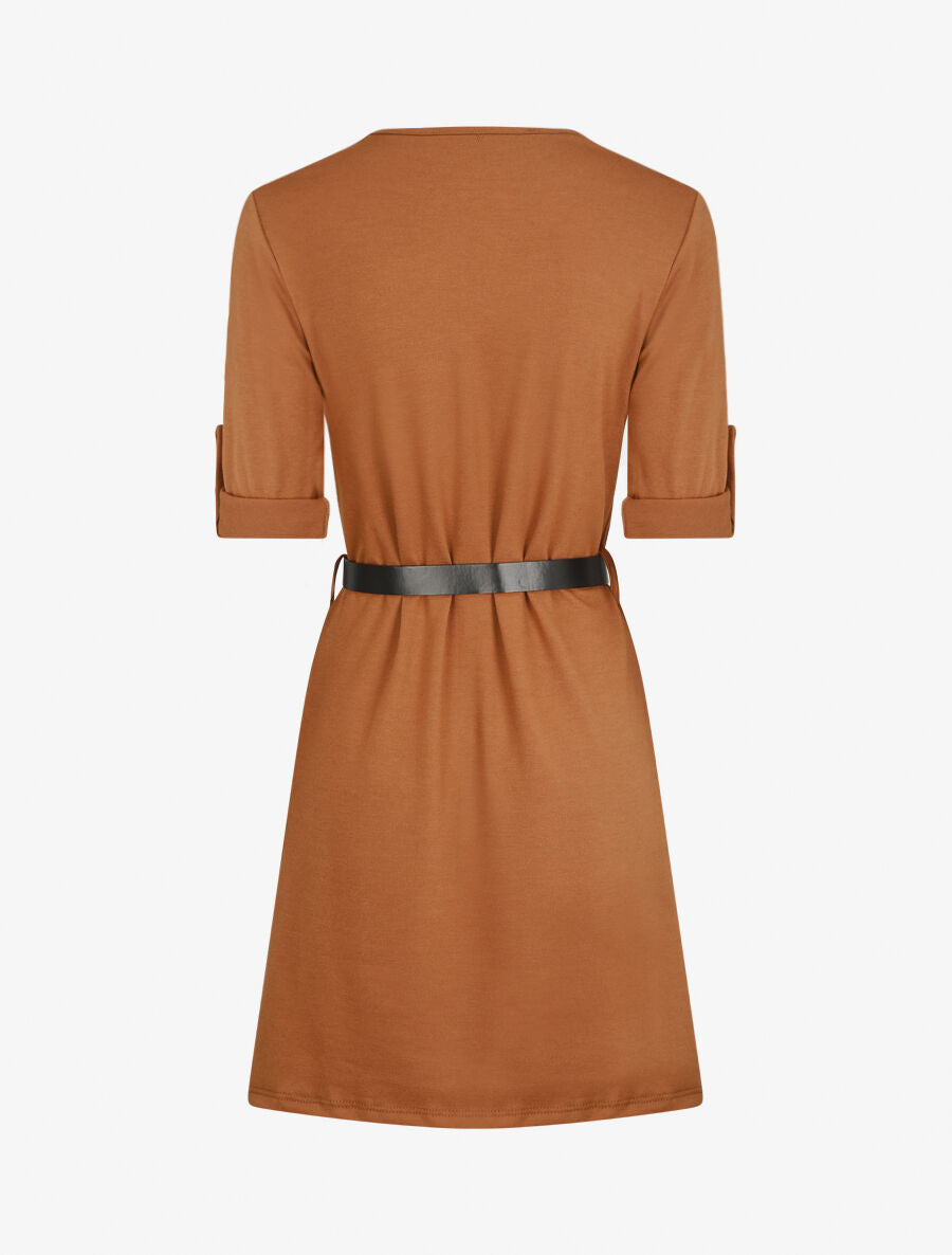 Robe uni coupe droite à col zippé - Camel - 2