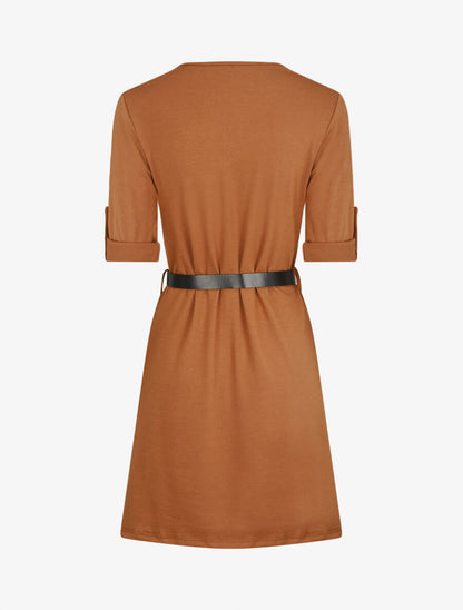 Robe uni coupe droite à col zippé - Camel - 2