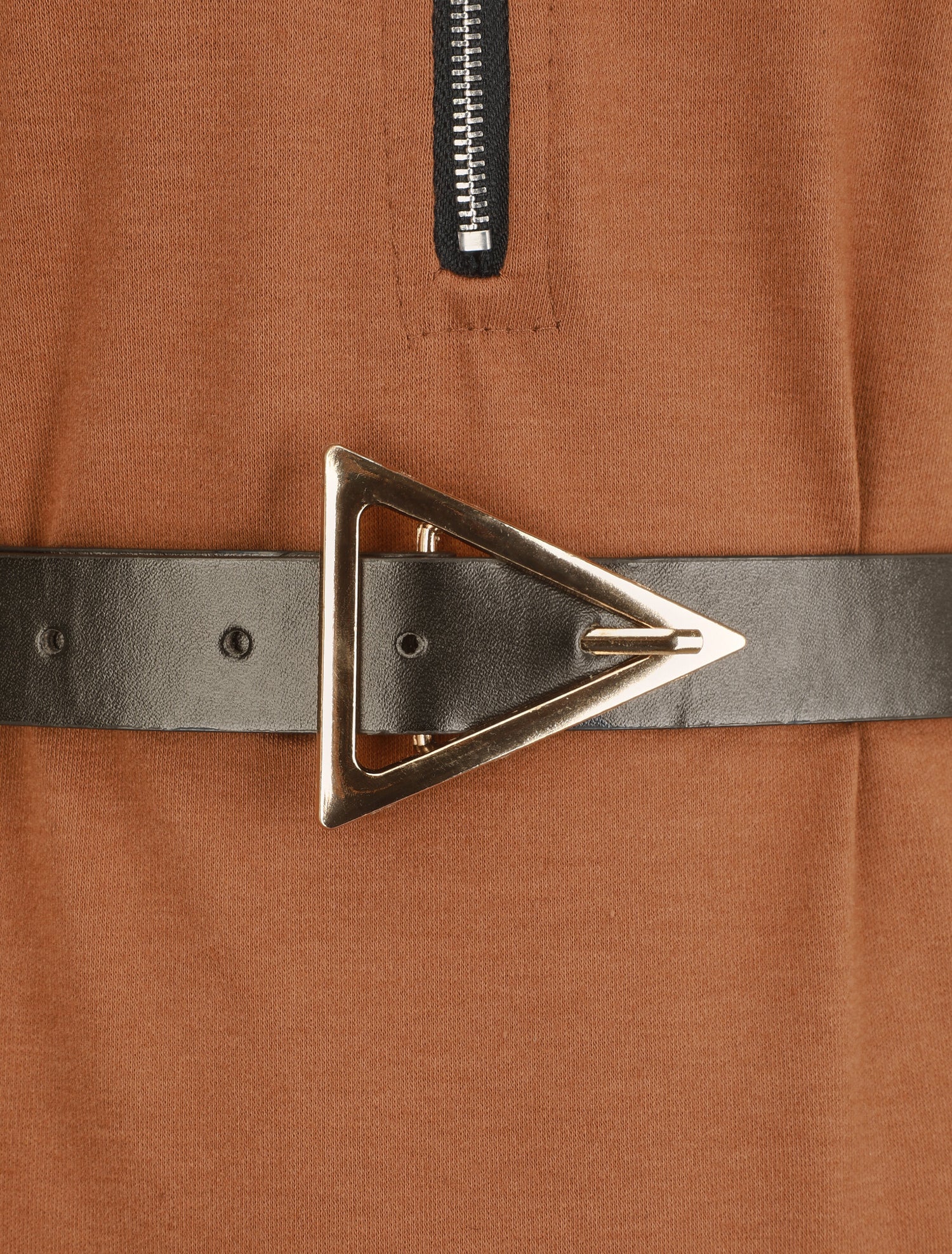 Robe uni coupe droite à col zippé - Camel - 3
