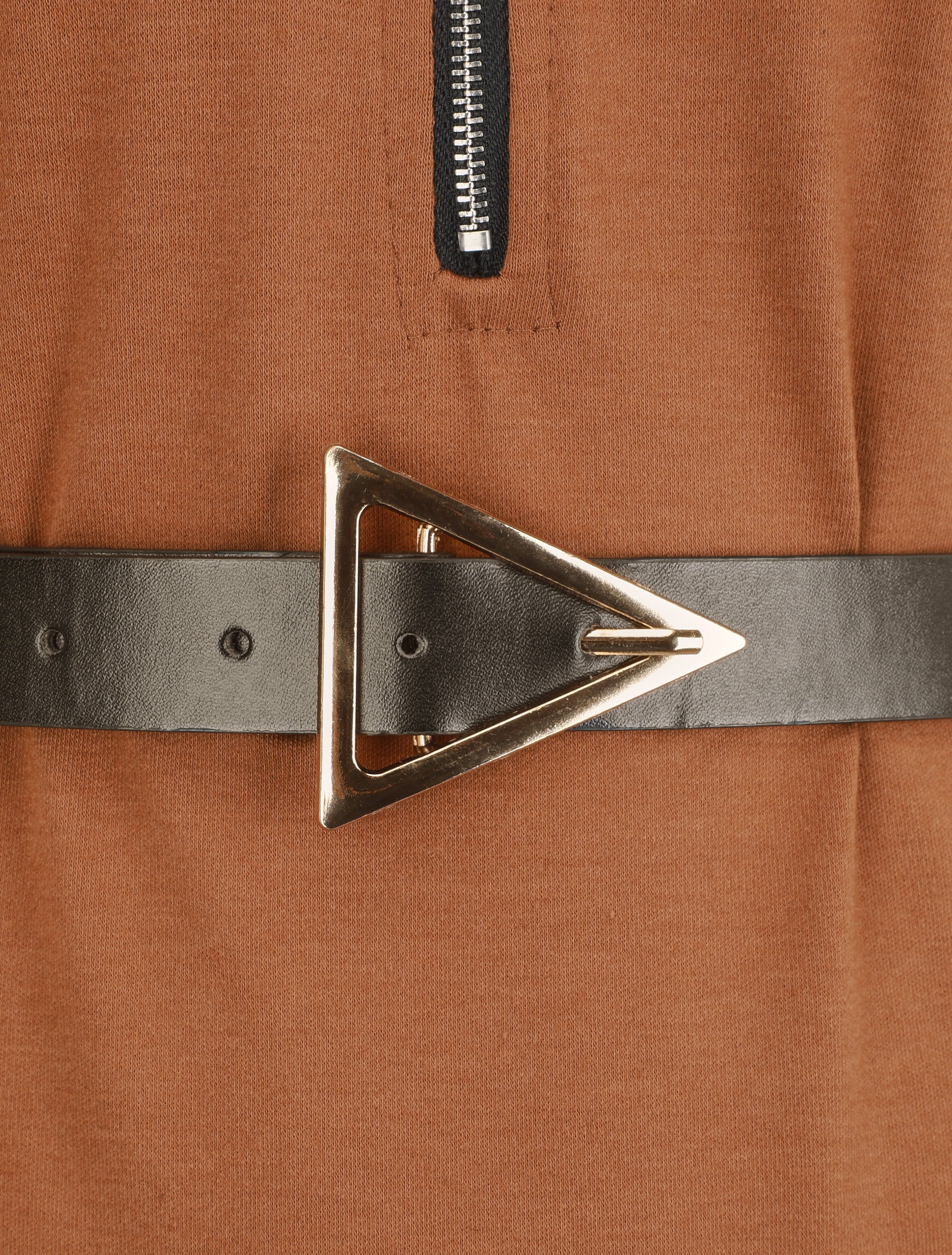 Robe uni coupe droite à col zippé - Camel - 3