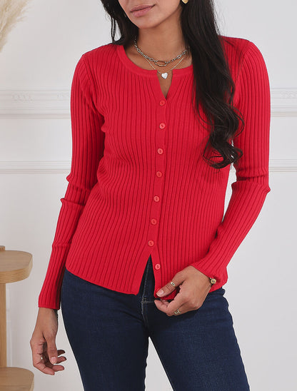 Gilet uni côtelé coupe ajustée - Rouge - 4