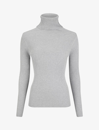 Pull uni côtelé à col roulé - Gris - 4