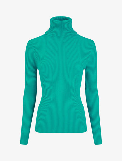Pull uni côtelé à col roulé - Turquoise - 1