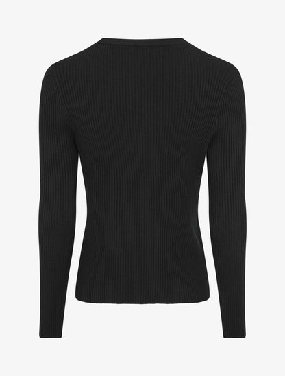 Pull uni côtelé à boutons dorés - Noir - 2