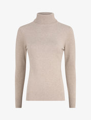 Pull uni à col roulé - Beige - 1