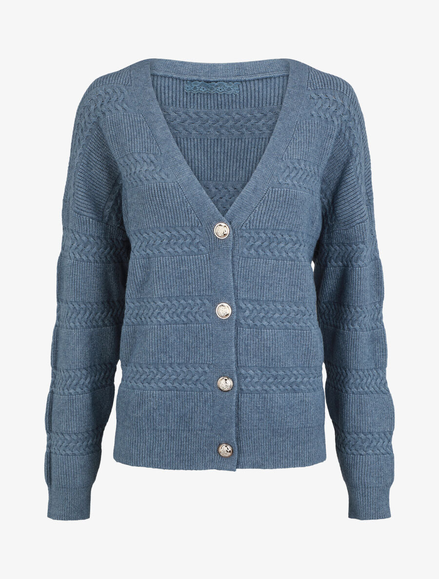 Cardigan uni à coupe carré et effet texturé - Bleu - 2