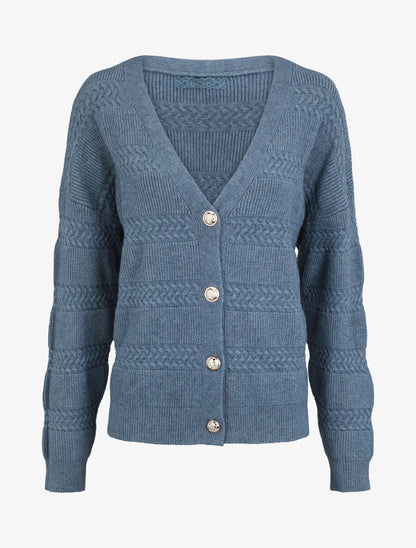 Cardigan uni à coupe carré et effet texturé - Bleu - 2
