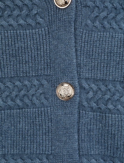 Cardigan uni à coupe carré et effet texturé - Bleu - 4