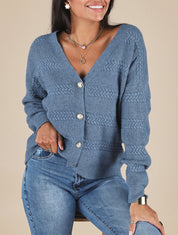 Cardigan uni à coupe carré et effet texturé - Bleu - 1