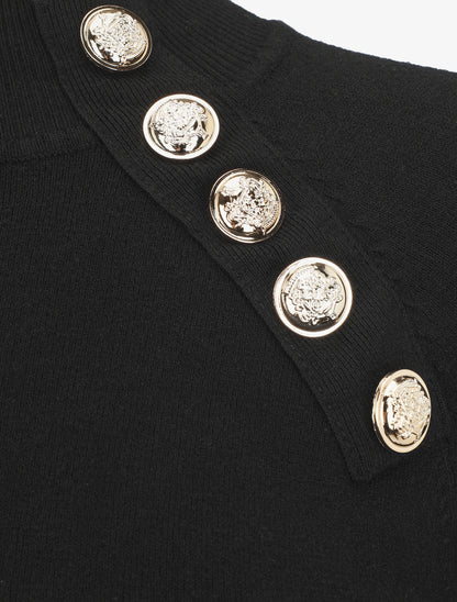 Pull uni à col montant et boutons décoratifs - Noir - 3