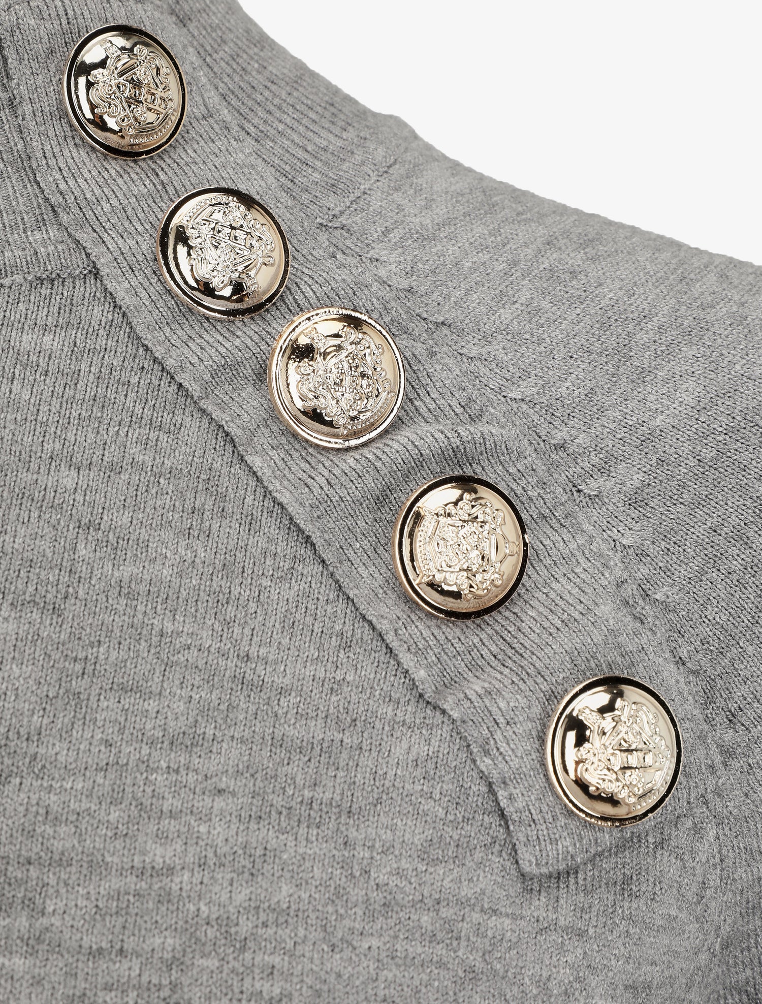 Pull uni à col montant et boutons décoratifs - Gris - 3