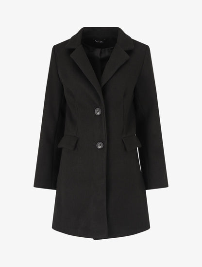 Manteau long croisé boutonné - Noir - 1