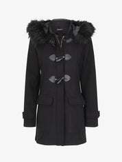 Duffle coat à capuche à fourrure - Noir - 1