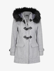 Duffle coat à capuche à fourrure - Gris - 1