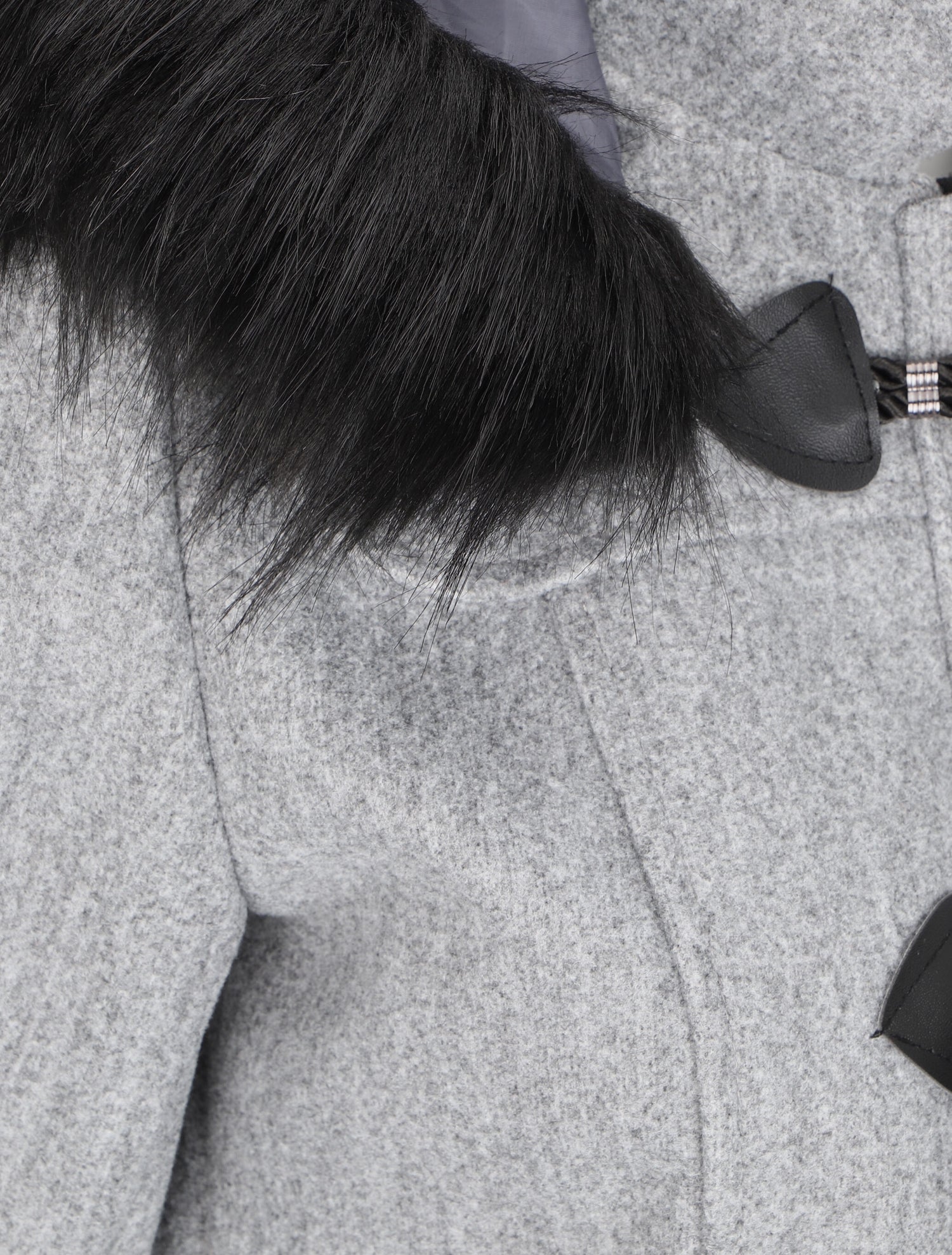 Duffle coat à capuche à fourrure - Gris - 3